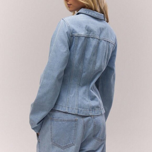 Baby Blue Women's Washed Bleached Denim Panelled Zip Down Collared Jacket Co-Ord - Picture 3 of 5